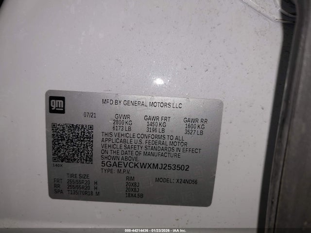 44214436 :رقم المزاد ، 5GAEVCKWXMJ253502 vin ، 2021 Buick Enclave Awd Avenir مزاد بيع