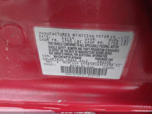 3N1CN7AP1FL876433 Nissan Versa 1.6 Sv