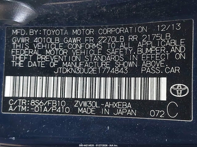 Toyota Prius Two 2014 JTDKN3DU2E1774843 Image 9
