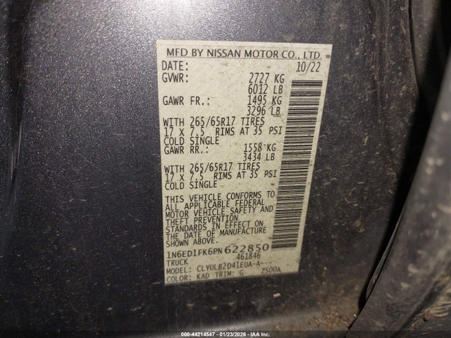 Nissan Frontier Long Bed Sv 4x4 2023 1N6ED1FK6PN622850 Image 9