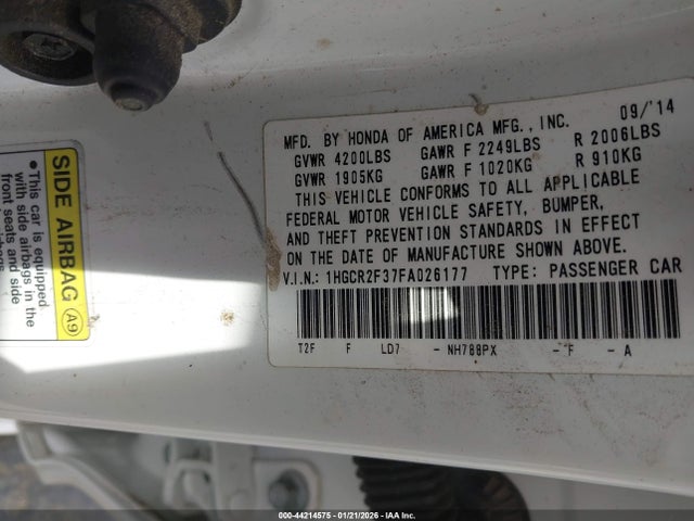 Honda ACCORD LX 2015 1HGCR2F37FA026177 Image 9
