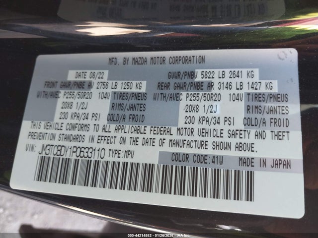 Aukcja sprzedaży 2023 Mazda Cx-9 Grand Touring, vin: JM3TCBDY1P0633110, numer aukcji: 44214582