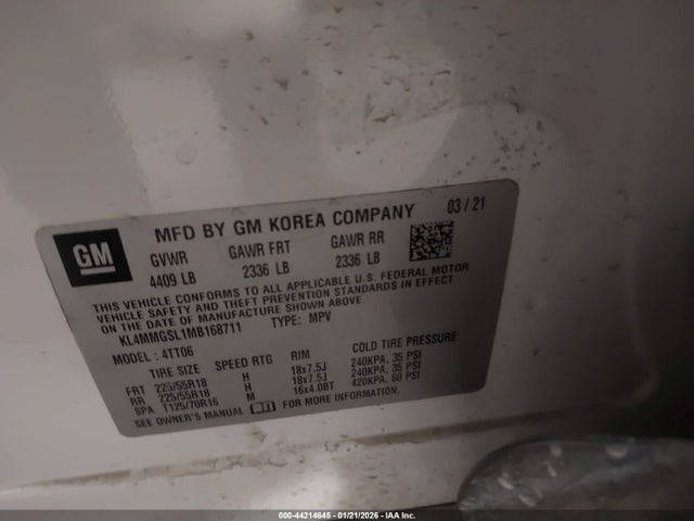 44214645 :رقم المزاد ، KL4MMGSL1MB168711 vin ، 2021 Buick Encore Gx Awd Essence مزاد بيع