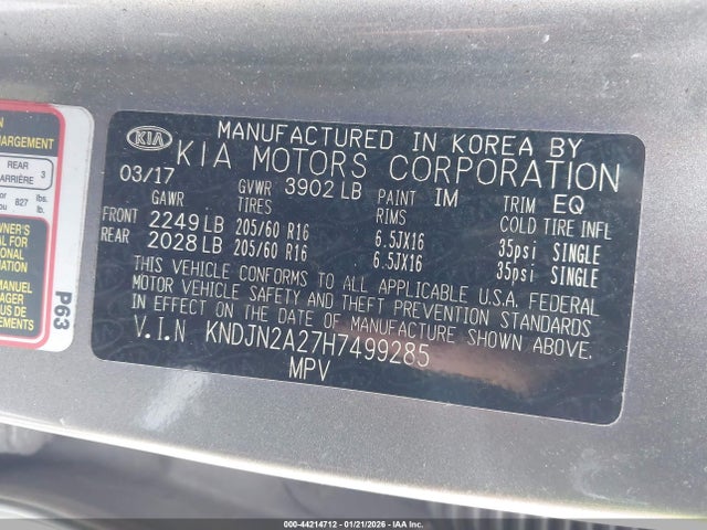 2017 Kia Soul მანქანა იყიდება აუქციონზე, vin: KNDJN2A27H7499285, აუქციონის ნომერი: 44214712