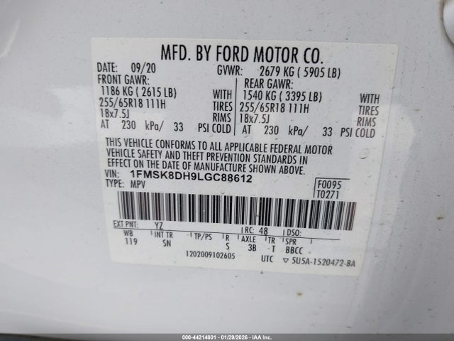 2020 FORD EXPLORER 1FMSK8DH9LGC88612 Photo 8