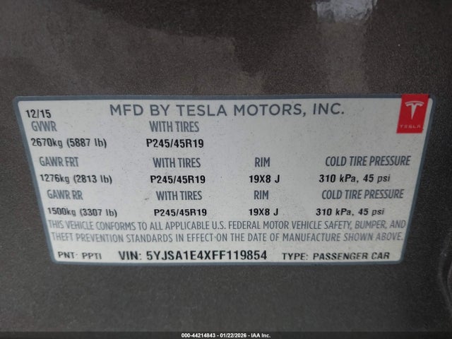 2015 TESLA MODEL S 5YJSA1E4XFF119854 Photo 8