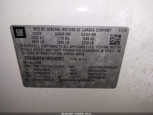 Aukcja sprzedaży 2017 Gmc Terrain Sle-2, vin: 2GKALNEK1H6242967, numer aukcji: 44214854