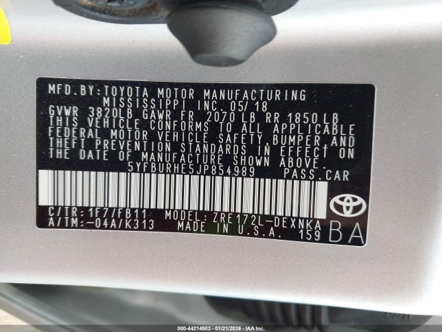 Toyota COROLLA LE 2018 5YFBURHE5JP854989 Image 9