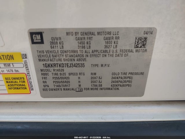 Продажа на аукционе авто 2014 Gmc Acadia Denali, vin: 1GKKRTKD7EJ342535, номер лота: 44214917