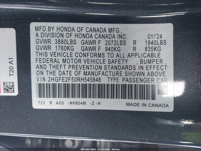 Honda Civic Sport 2024 2HGFE2F50RH545846 Image 9