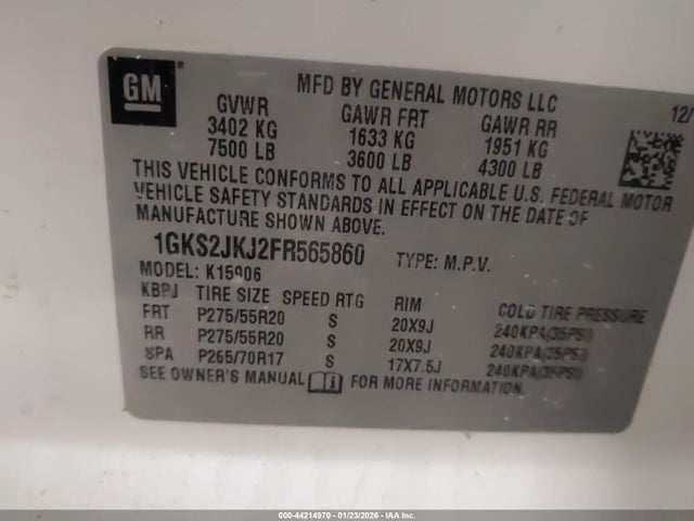 Продажа на аукционе авто 2015 Gmc Yukon Xl 1500 Denali, vin: 1GKS2JKJ2FR565860, номер лота: 44214970