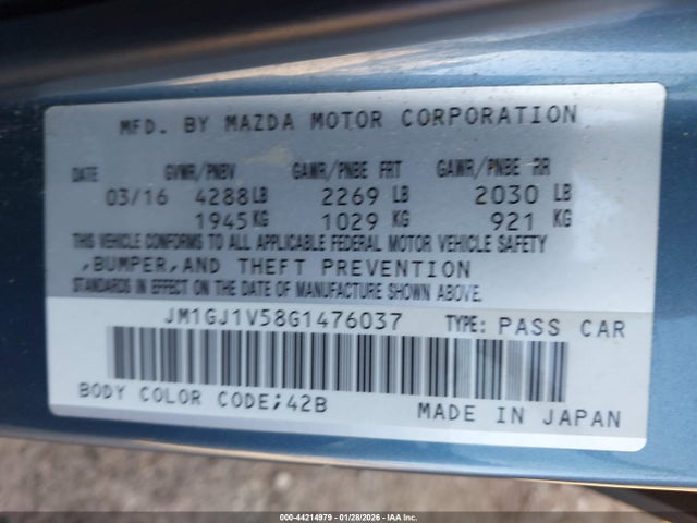 JM1GJ1V58G1476037 Mazda Mazda6 I Touring