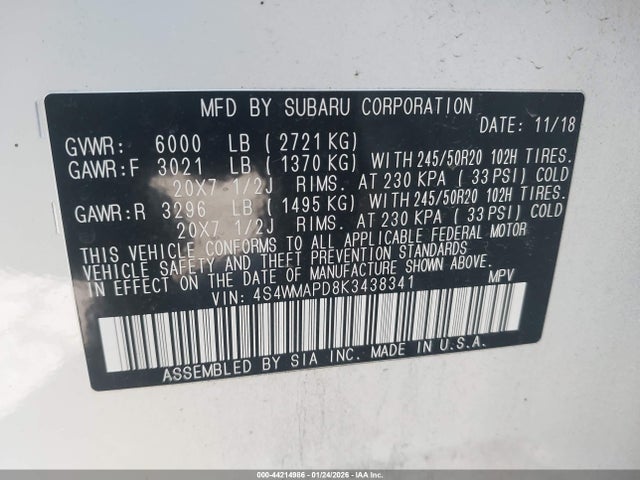 Subaru Ascent Limited 2019 4S4WMAPD8K3438341 Image 9