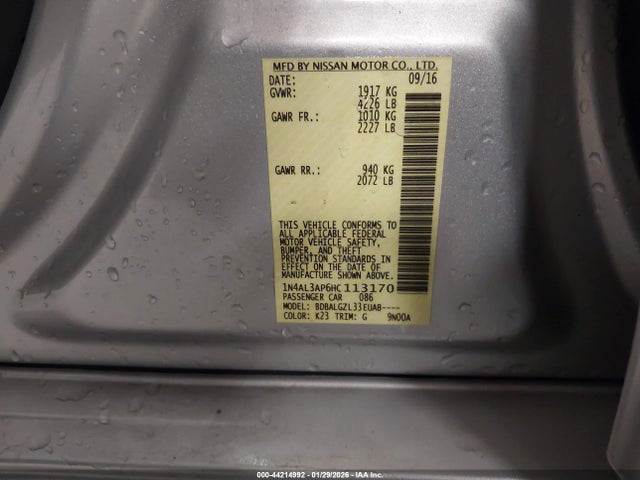 1N4AL3AP6HC113170 Nissan Altima 2.5/2.5 S/2.5 Sl/2.5 Sr/2.5 Sv