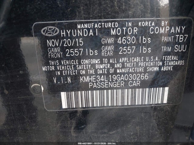 Продажа на аукционе авто 2016 Hyundai Sonata Hybrid Limited, vin: KMHE34L19GA030266, номер лота: 44215001