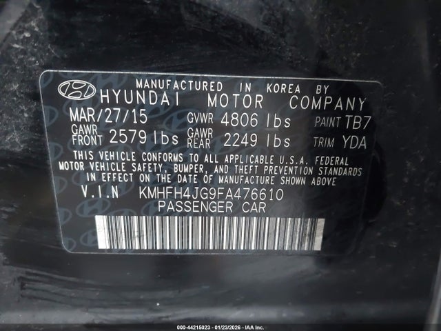 KMHFH4JG9FA476610 Hyundai Azera Limited