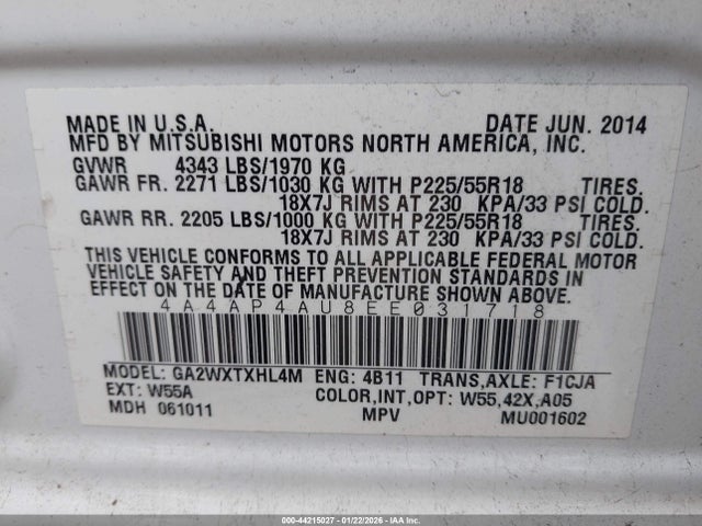 2014 MITSUBISHI OUTLANDER SPORT 4A4AP4AU8EE031718 Photo 8