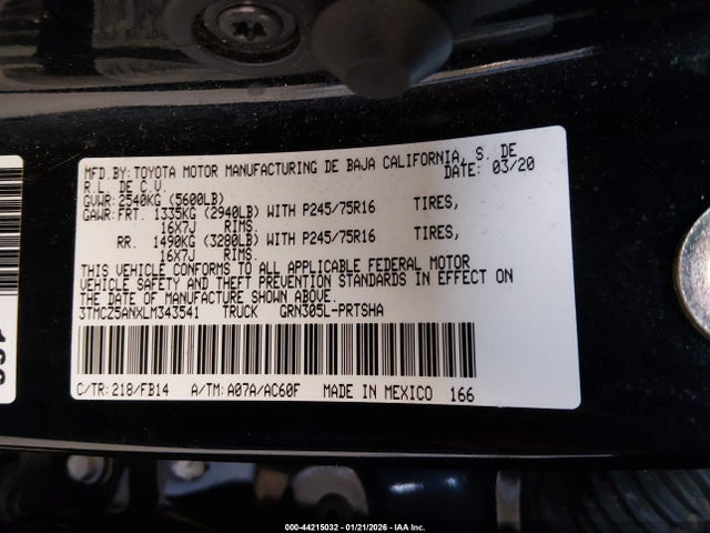 3TMCZ5ANXLM343541 Toyota Tacoma Sr V6
