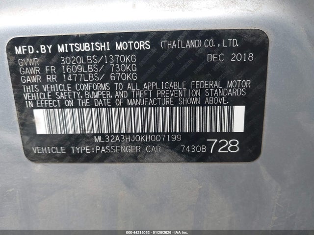 2019 MITSUBISHI MIRAGE ML32A3HJ0KH007199 Photo 8