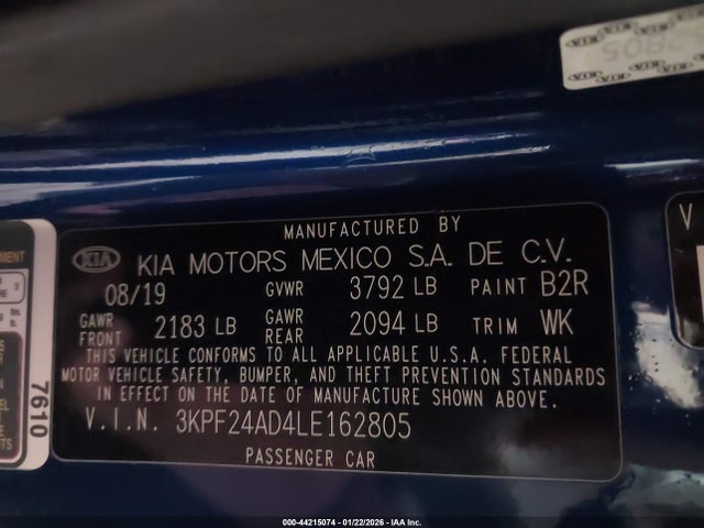 3KPF24AD4LE162805 KIA Forte Lxs