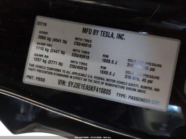 2019 TESLA MODEL 3 5YJ3E1EA5KF410805 Photo 8
