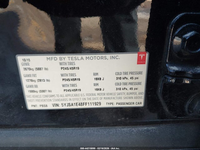5YJSA1E48FF111929 Tesla Model S 85d/p85d