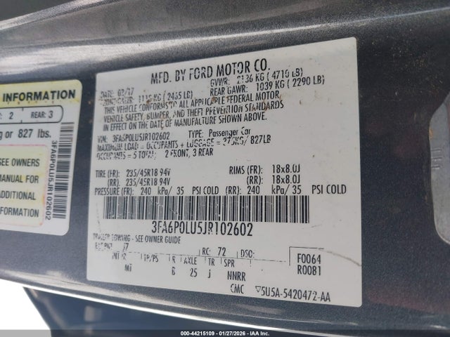 Ford Fusion Hybrid Se 2018 3FA6P0LU5JR102602 Image 9