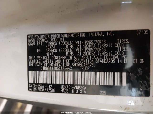 2005 TOYOTA TUNDRA 5TBBT44185S473443 Photo 8