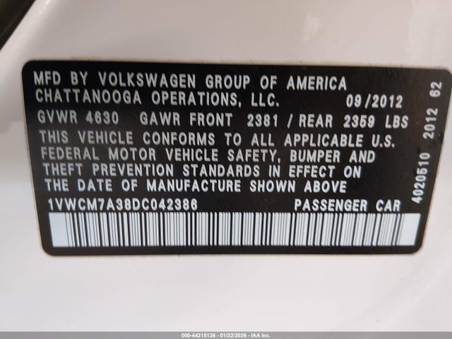 2013 VOLKSWAGEN PASSAT 1VWCM7A38DC042386 Photo 8