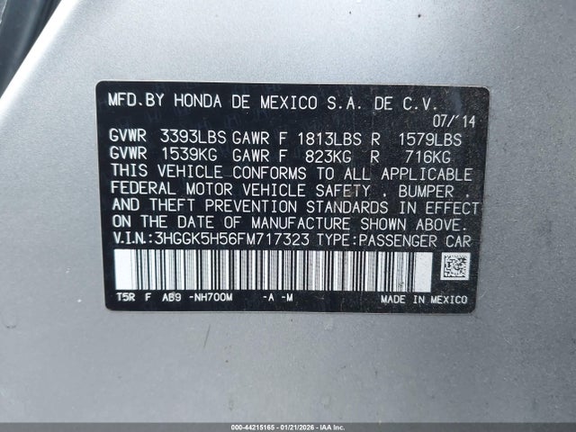 3HGGK5H56FM717323 Honda FIT LX