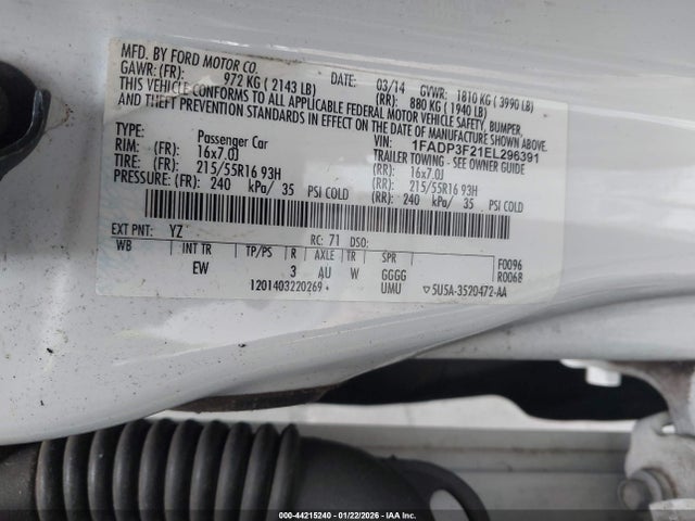44215240 :رقم المزاد ، 1FADP3F21EL296391 vin ، 2014 Ford Focus Se مزاد بيع