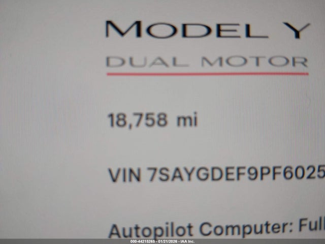 44215265 :رقم المزاد ، 7SAYGDEF9PF602557 vin ، 2023 Tesla Model Y Performance Dual Motor All-wheel Drive مزاد بيع