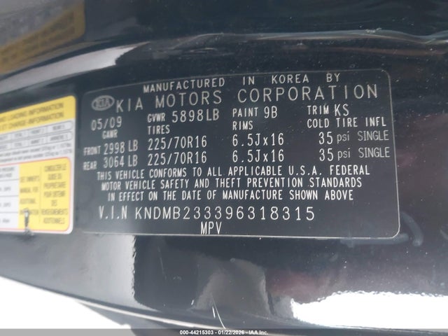 2009 KIA SEDONA KNDMB233396318315 Photo 8