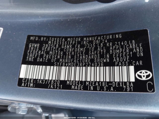 5YFB4MDE3RP224036 Toyota COROLLA LE
