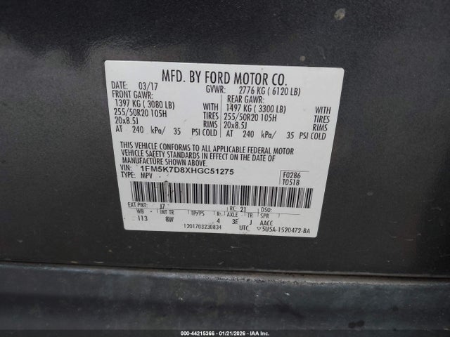 1FM5K7D8XHGC51275 Ford EXPLORER XLT