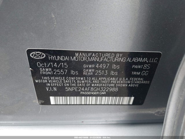 5NPE24AF8GH322988 Hyundai SONATA SE