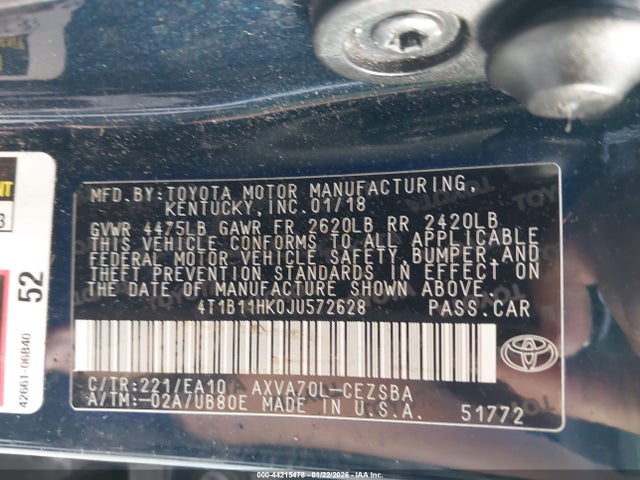 4T1B11HK0JU572628 Toyota CAMRY SE
