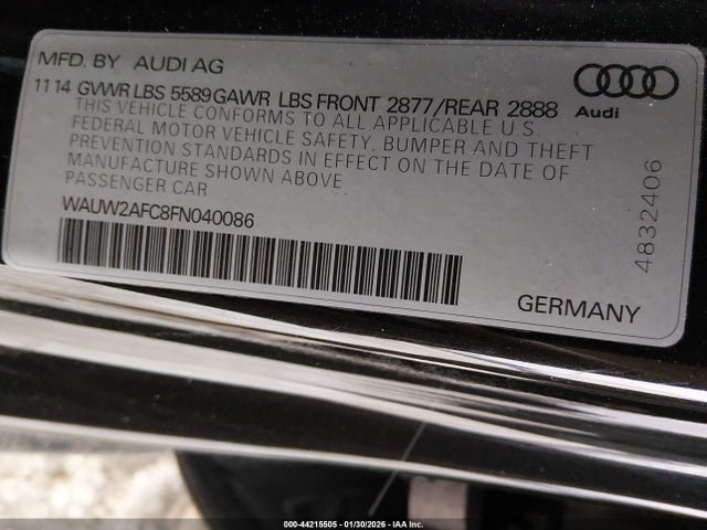 Aukcja sprzedaży 2015 Audi S7 4.0t, vin: WAUW2AFC8FN040086, numer aukcji: 44215505