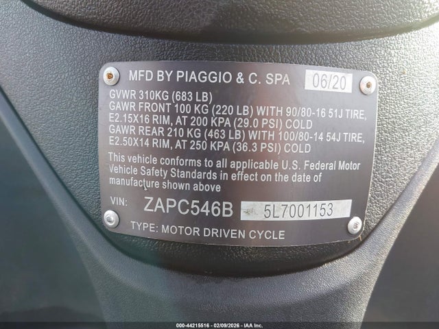 Продаж на аукціоні авто 2020 Ves Piaggi Liberty 50, vin: ZAPC546B5L7001153, номер лоту: 44215516