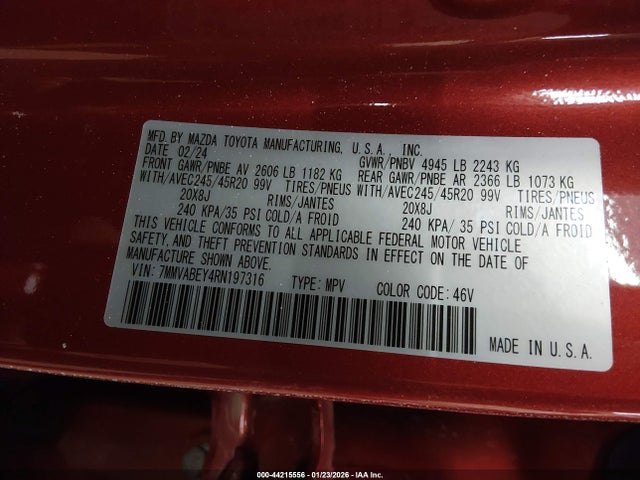 44215556 :رقم المزاد ، 7MMVABEY4RN197316 vin ، 2024 Mazda Cx-50 2.5 Turbo Premium Plus مزاد بيع