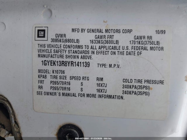 2000 CADILLAC ESCALADE 1GYEK13R8YR141139 Photo 8