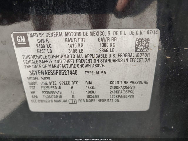 2015 CADILLAC SRX 3GYFNAE39FS527440 Photo 8
