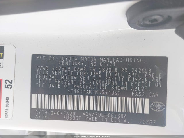 4T1G11AK1MU541053 Toyota CAMRY SE