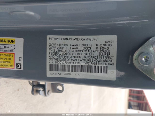 1HGCV3F96MA009115 Honda Accord Hybrid Touring