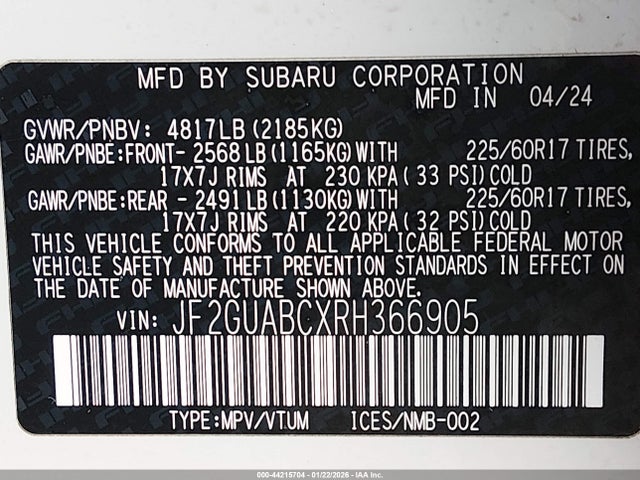 Subaru Crosstrek 2024 JF2GUABCXRH366905 Image 9