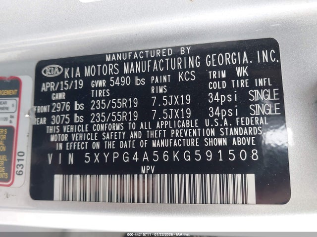 5XYPG4A56KG591508 KIA Sorento 3.3l S