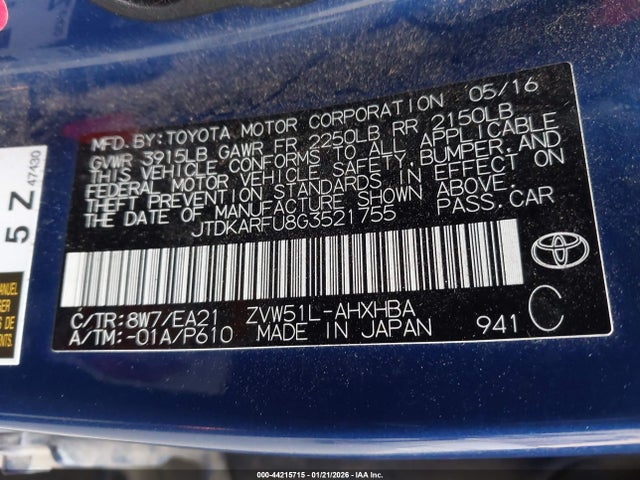 JTDKARFU8G3521755 Toyota Prius Three Touring