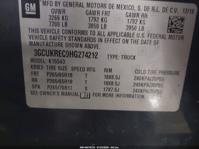 3GCUKREC9HG274212 Chevrolet Silverado 1500 1lt