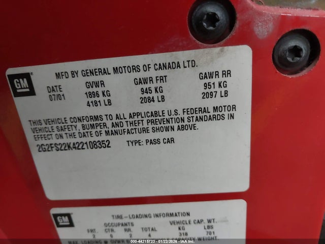 2002 PONTIAC FIREBIRD 2G2FS22K422108352 Photo 8