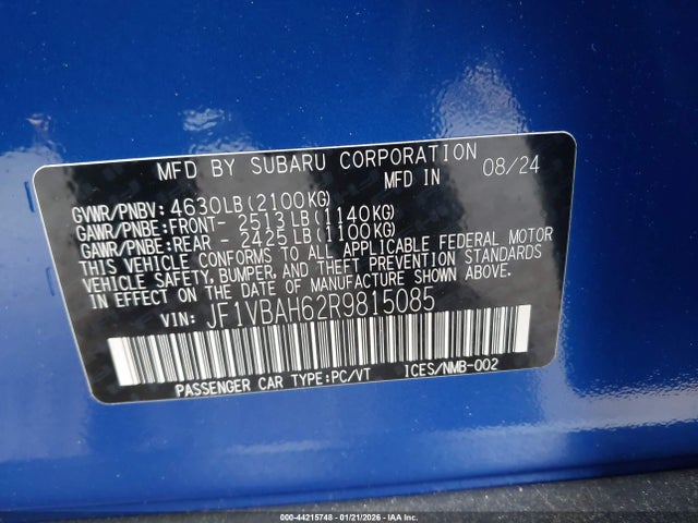 JF1VBAH62R9815085 Subaru Wrx Premium